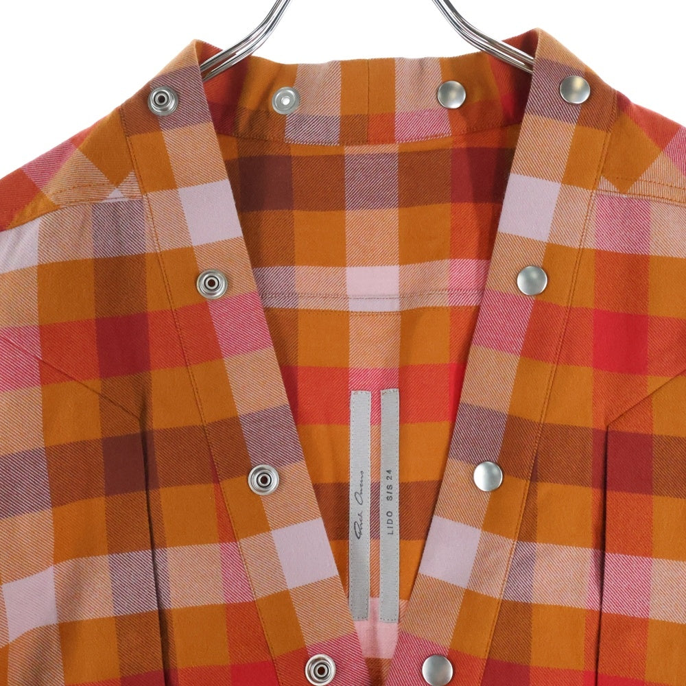 Rick Owens(リックオウエンス) 24SS LARRY FOGPOCKET SHIRT ラリーシャツ 長袖チェックシャツ オレンジ RU01D3287-CP