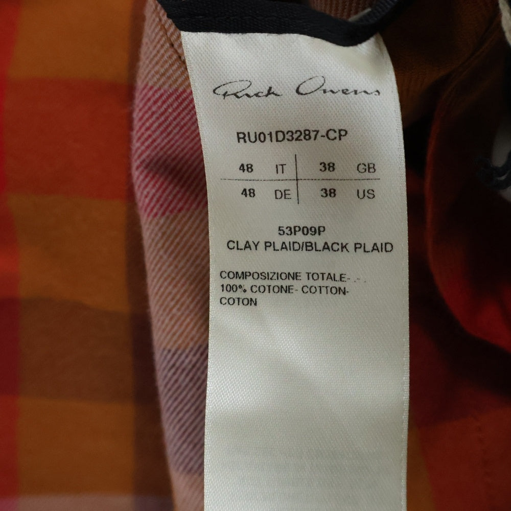 Rick Owens(リックオウエンス) 24SS LARRY FOGPOCKET SHIRT ラリーシャツ 長袖チェックシャツ オレンジ RU01D3287-CP