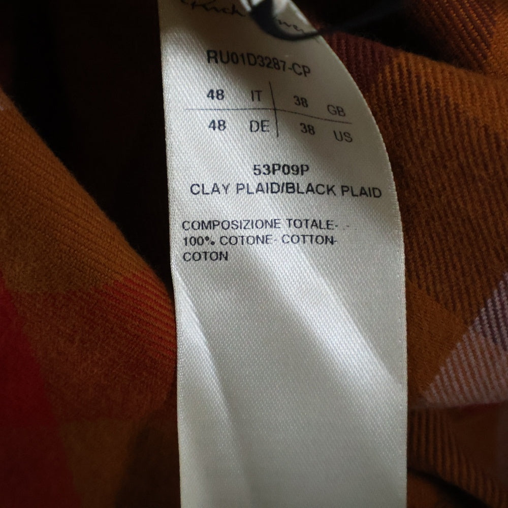 Rick Owens(リックオウエンス) 24SS LARRY FOGPOCKET SHIRT ラリーシャツ 長袖チェックシャツ オレンジ RU01D3287-CP