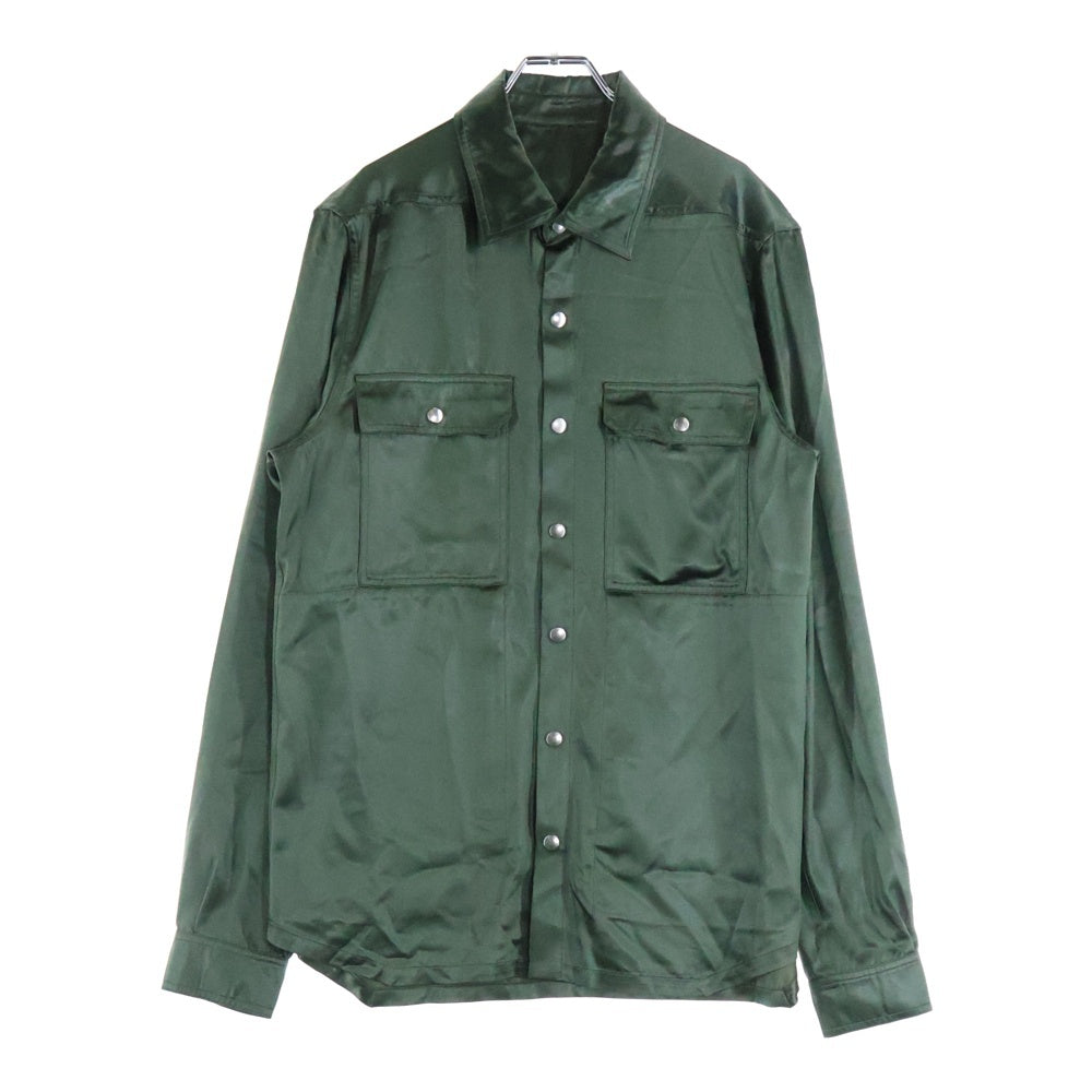 Rick Owens(リックオウエンス) 21AW KAHKI SATIN OUTERSHIRT サテン 長袖シャツ アウターシャツ カーキ RP02A7720-QLX
