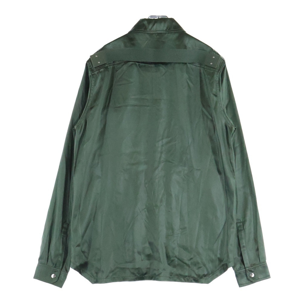 Rick Owens(リックオウエンス) 21AW KAHKI SATIN OUTERSHIRT サテン 長袖シャツ アウターシャツ カーキ RP02A7720-QLX