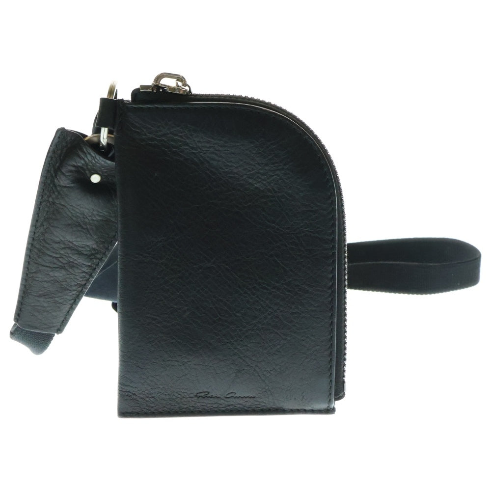 Rick Owens(リックオウエンス) ラウンドジップ ネックストラップレザーウォレット 財布 ブラック