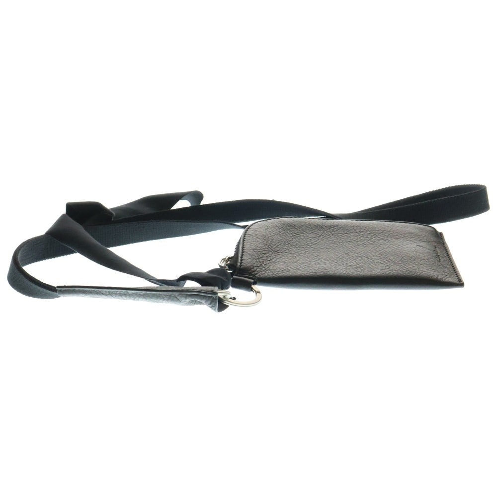 Rick Owens(リックオウエンス) ラウンドジップ ネックストラップレザーウォレット 財布 ブラック