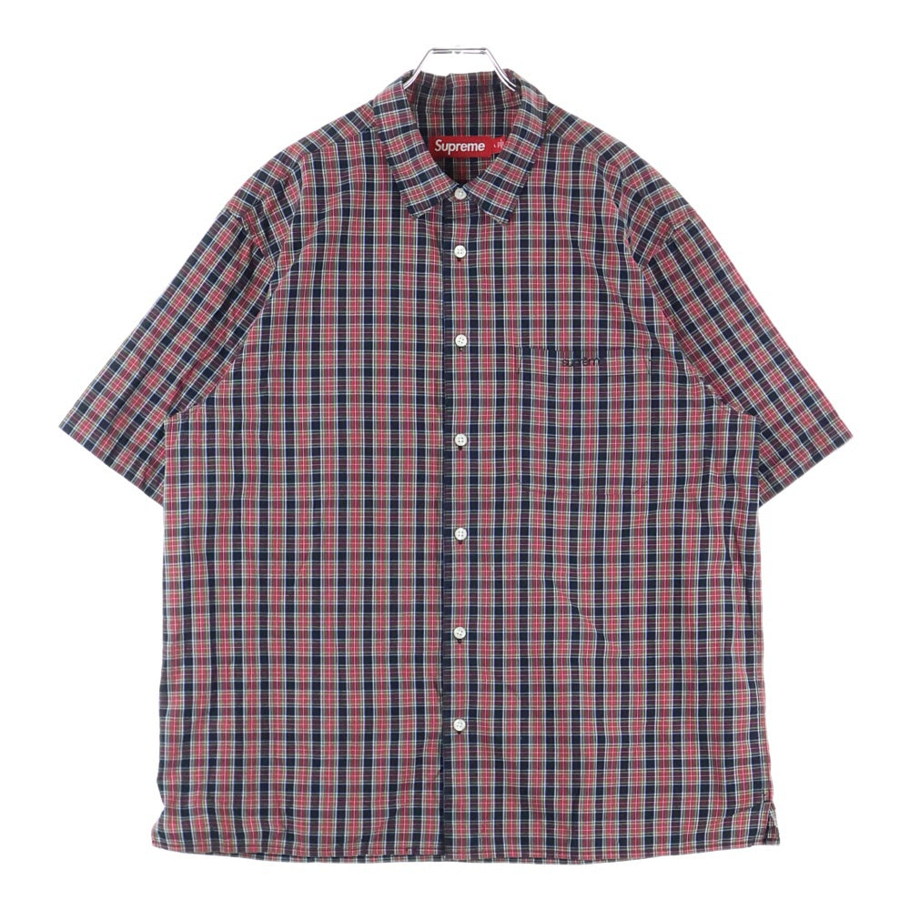 SUPREME(シュプリーム) 24SS Loose Fit Mini Plaid S/S Shirt 刺繍 半袖チェックシャツ レッド