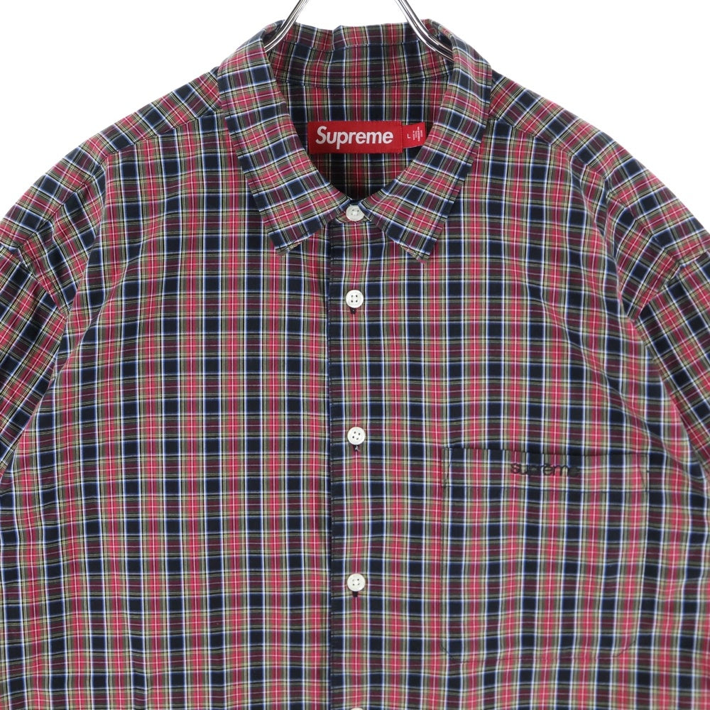 SUPREME(シュプリーム) 24SS Loose Fit Mini Plaid S/S Shirt 刺繍 半袖チェックシャツ レッド
