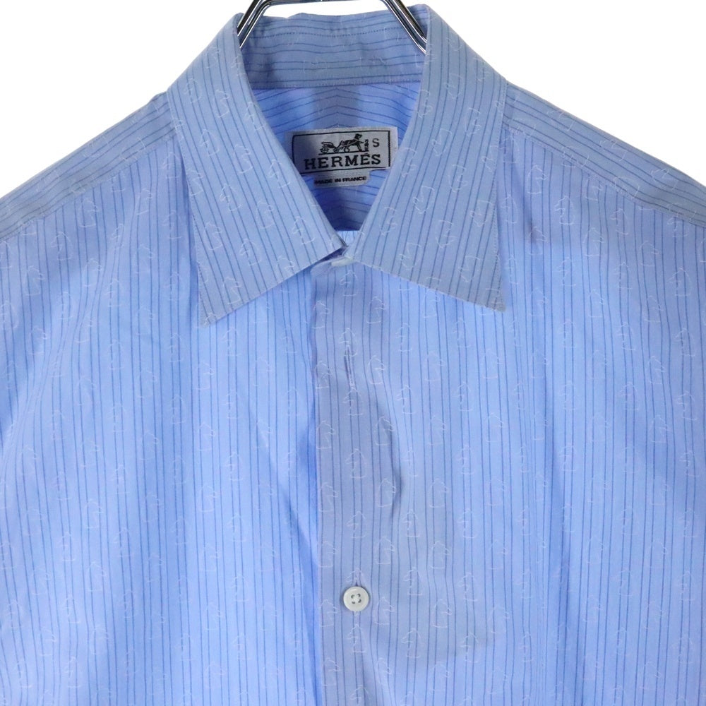 HERMES(エルメス) Shirt セリエボタン ストライプ長袖シャツ ブルー