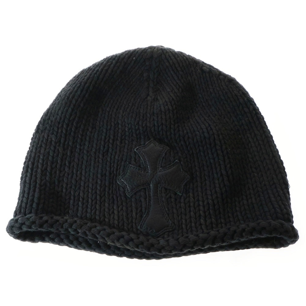 CHROME HEARTS(クロムハーツ) BEANIE クロスボールボタン クロスパッチ ビーニー ニット帽 帽子 ブラック