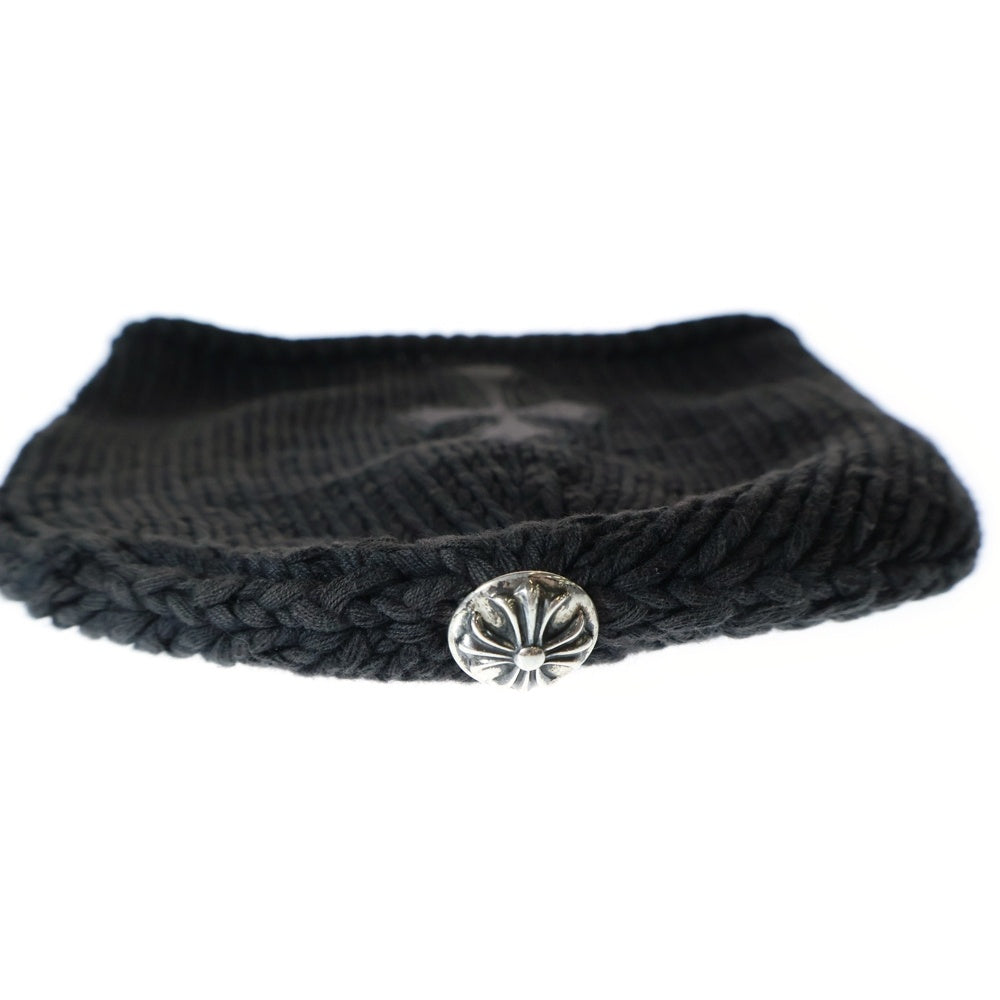CHROME HEARTS(クロムハーツ) BEANIE クロスボールボタン クロスパッチ ビーニー ニット帽 帽子 ブラック