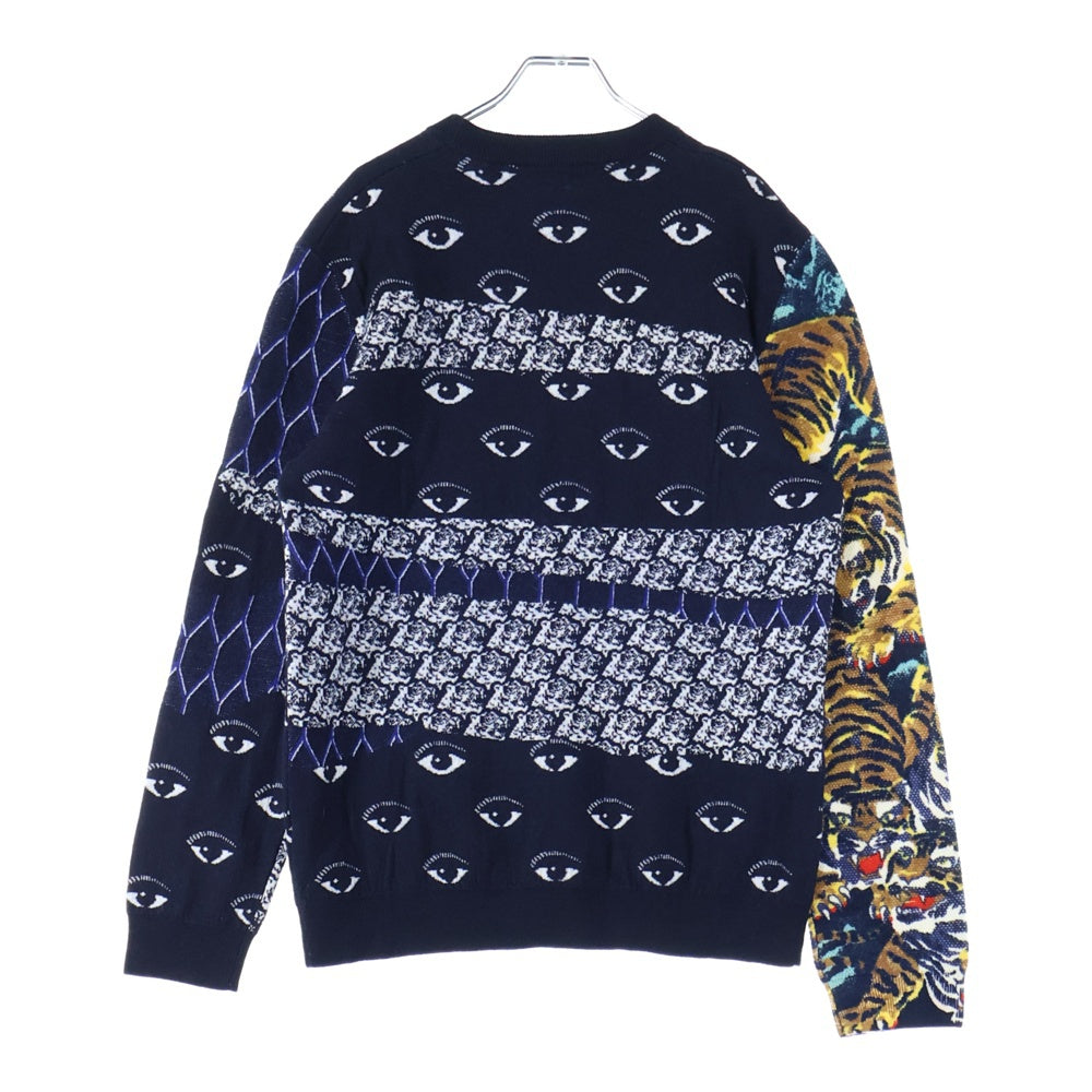 KENZO(ケンゾー) Eye Tiger Knit Sweater 総柄クルーネックニットセーター ネイビー F565PU2583XH