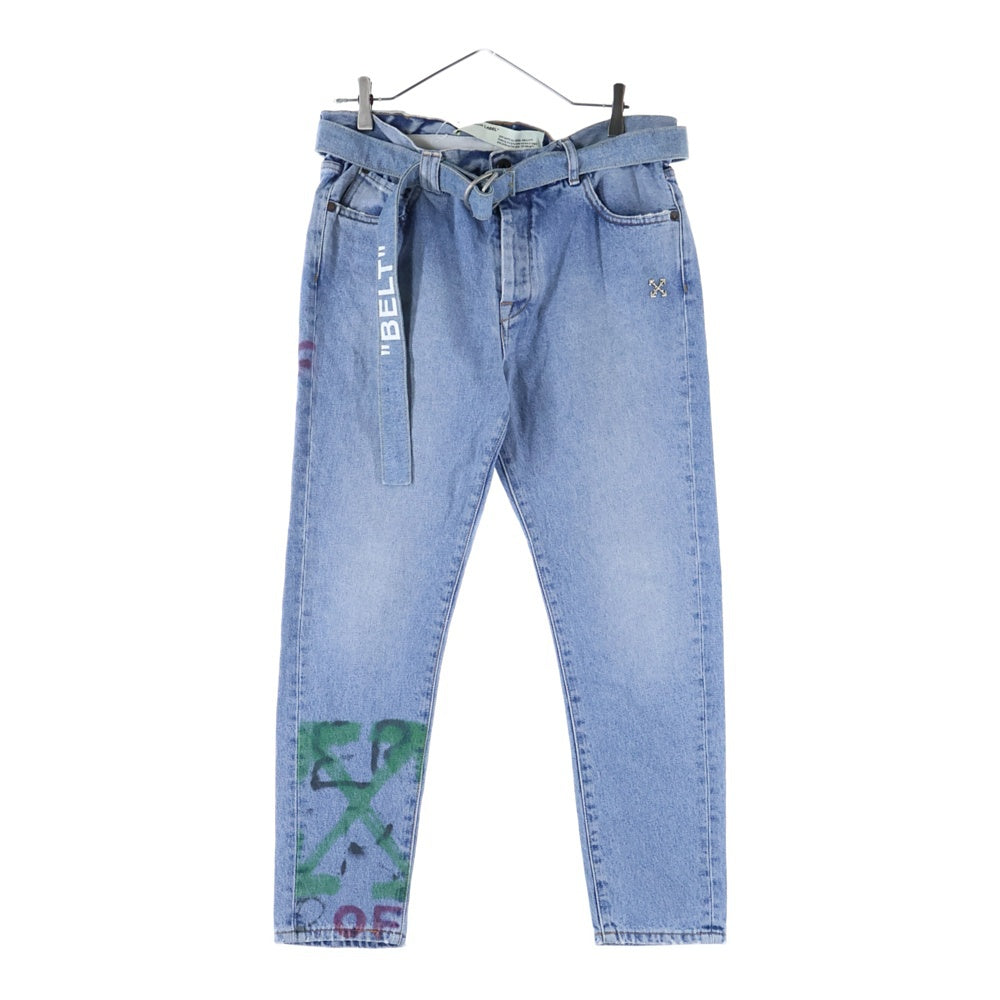 OFF-WHITE(オフホワイト) 19AW Painted Denim Pants ペイント ベルト付きデニムパンツ インディゴ OMYA005E19386037