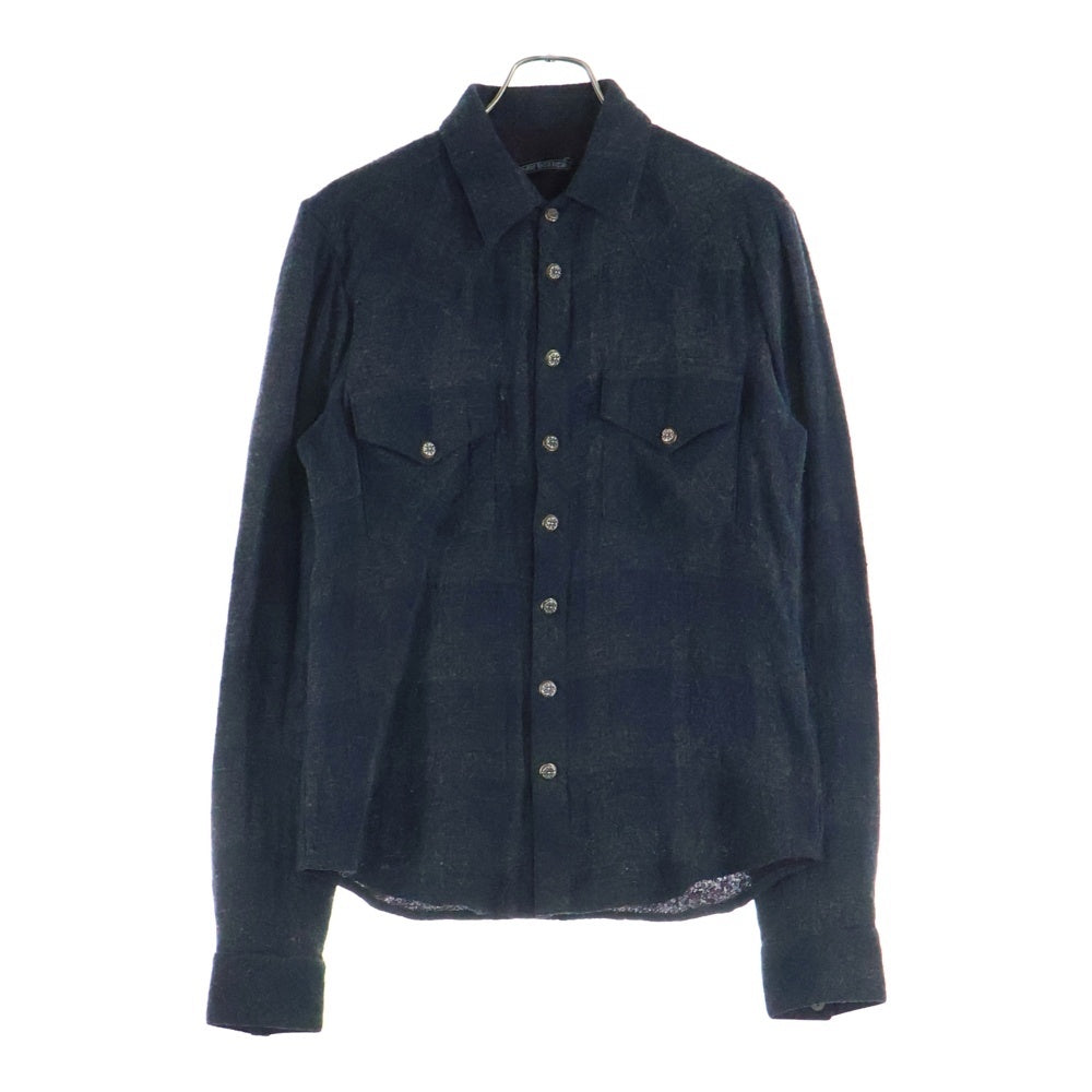 CHROME HEARTS(クロムハーツ) WESTERN ウェスタン フローラルクロスボタン 袖クロスパッチ付き 長袖シャツ ネイビー