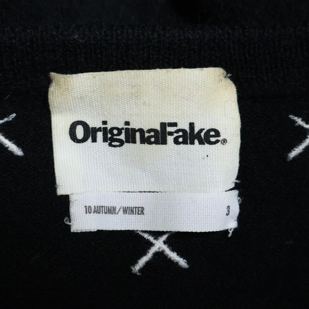 Original Fake(オリジナルフェイク) 刺繍 Vネックニットセーター ブラック