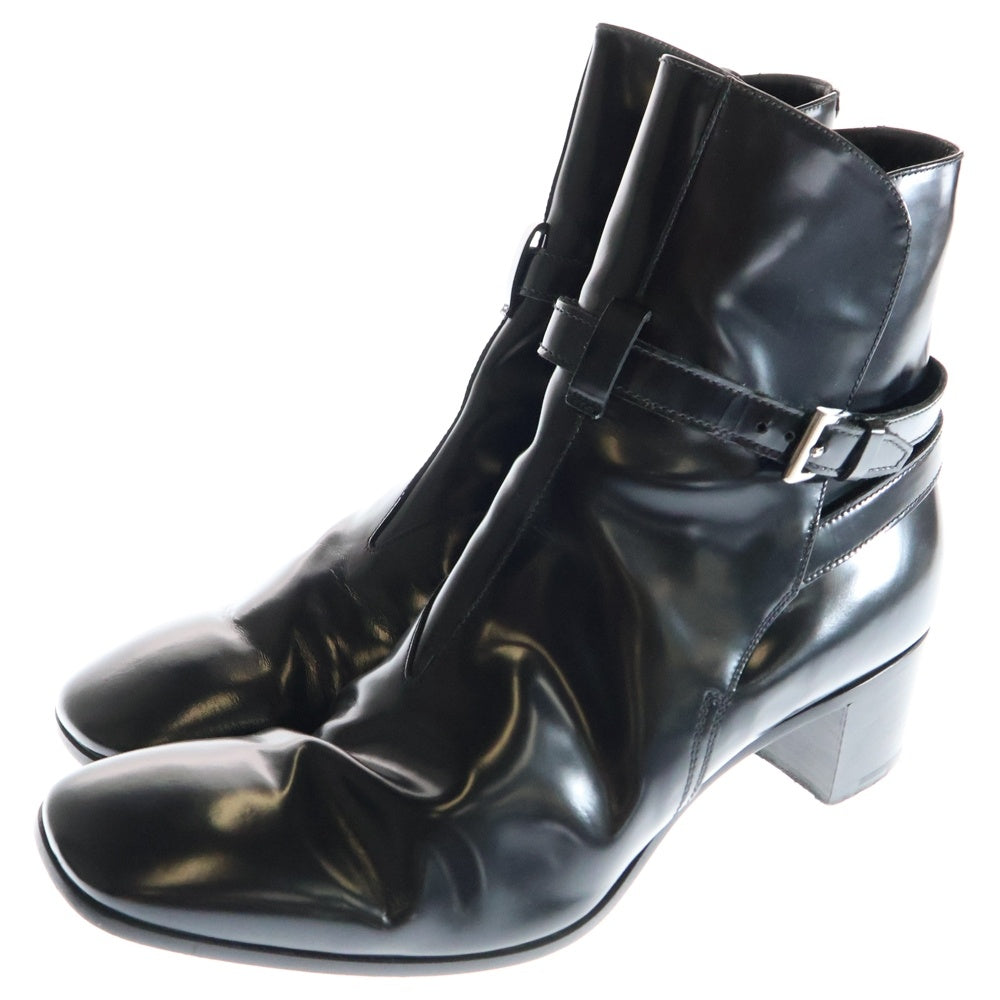 PRADA(プラダ) Leather Boots ストラップ バックル レザーブーツ ブラック