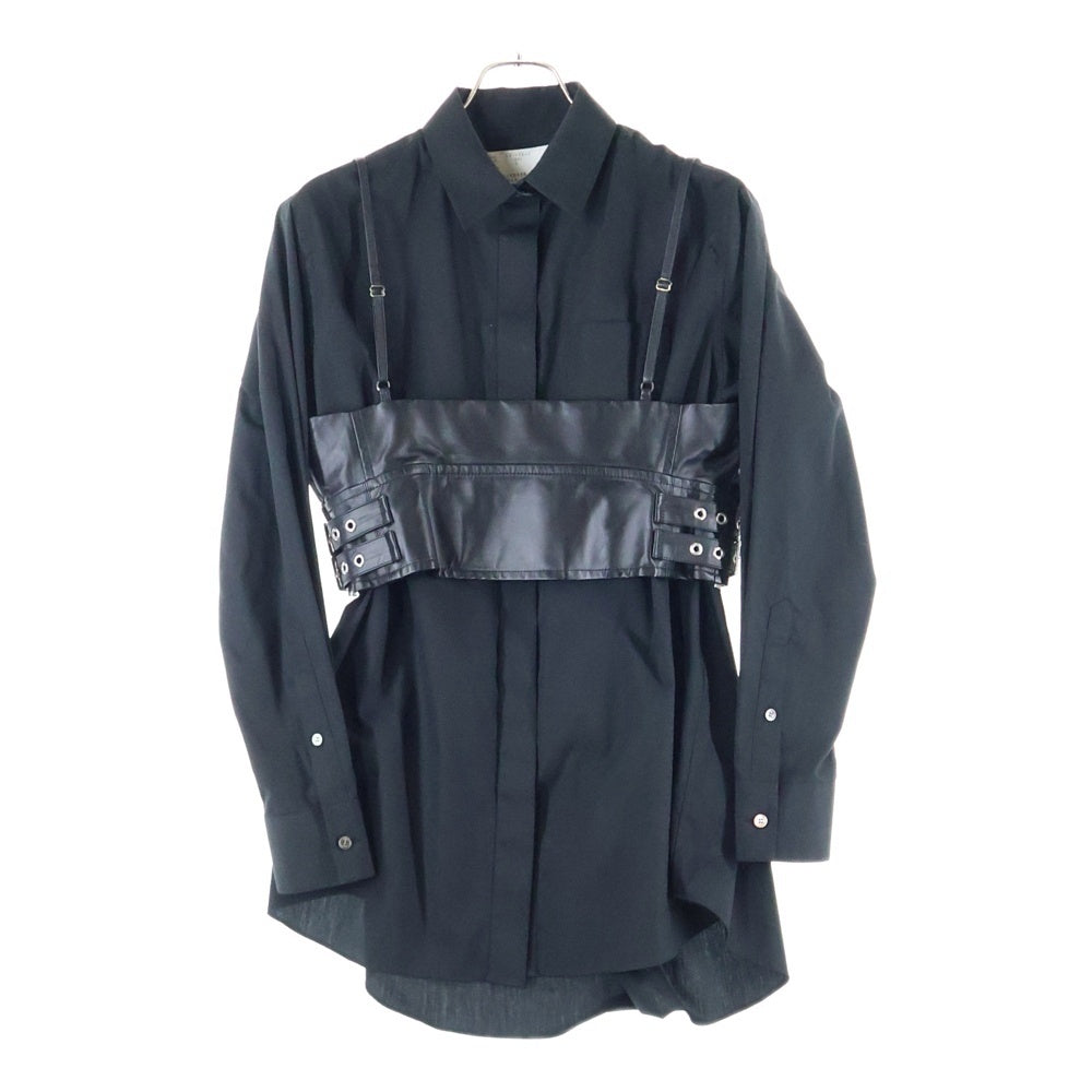 Sacai(サカイ) Bustier Detail Shirt レザービスチェ レイヤード 長袖シャツ ブラック 22-05951