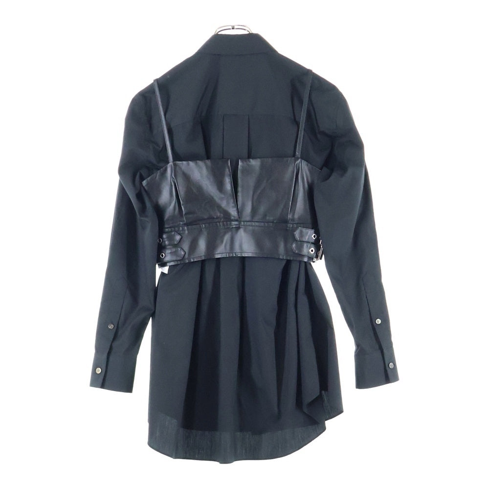 Sacai(サカイ) Bustier Detail Shirt レザービスチェ レイヤード 長袖シャツ ブラック 22-05951