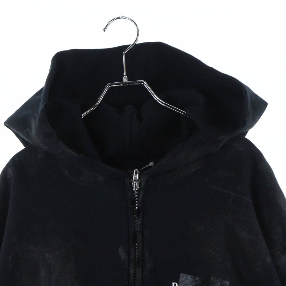 BALENCIAGA(バレンシアガ) Campaign Logo Zip Up Hoodie ダメージ加工ジップアップスウェットパーカー フーディー ブラック 720424 TNVK5