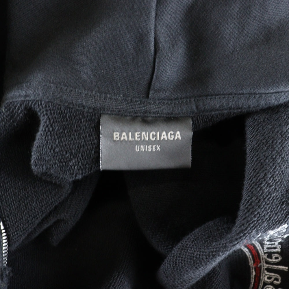 BALENCIAGA(バレンシアガ) Campaign Logo Zip Up Hoodie ダメージ加工ジップアップスウェットパーカー フーディー ブラック 720424 TNVK5