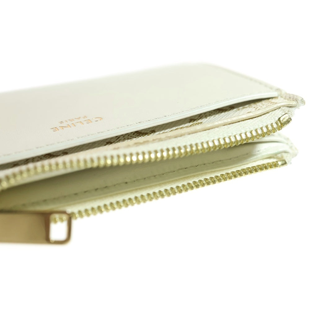 CELINE(セリーヌ) トリオンフ キャンバスレザー ジップ付き カードケース コインケース ホワイト 10F992BQ4.01WW