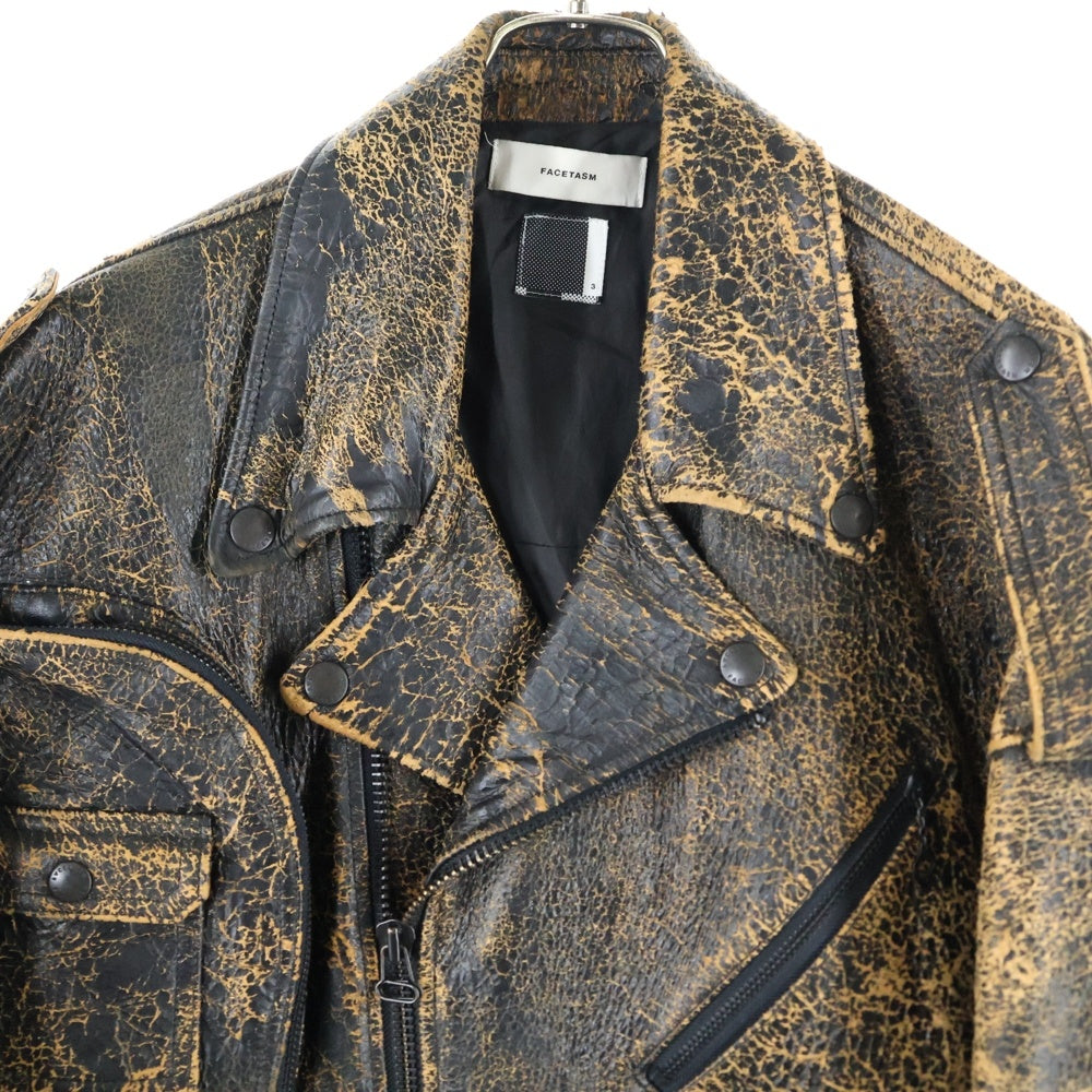 FACETASM(ファセッタズム) 20SS RIDERS JACKET ダメージ加工 クラックレザー ライダースジャケット ブラウン YA-JK-M04