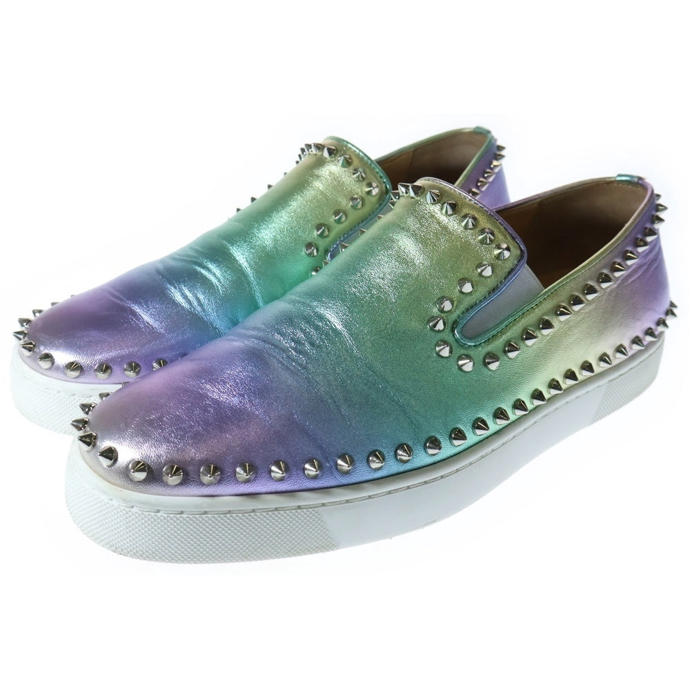 CHRISTIAN LOUBOUTIN(クリスチャンルブタン) PIK BOAT FLAT NAPPA LAM グラデーション ラムレザー スタッズ ローカットスニーカー グリーン