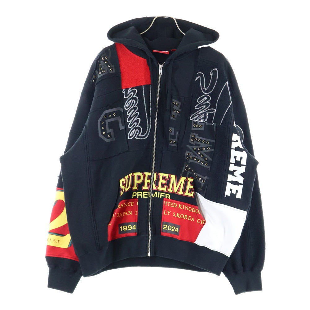 SUPREME(シュプリーム) 25SS Patchwork Zip Up Hooded Sweatshirt パッチワーク ジップアップスウェットパーカー フーディー ブラック