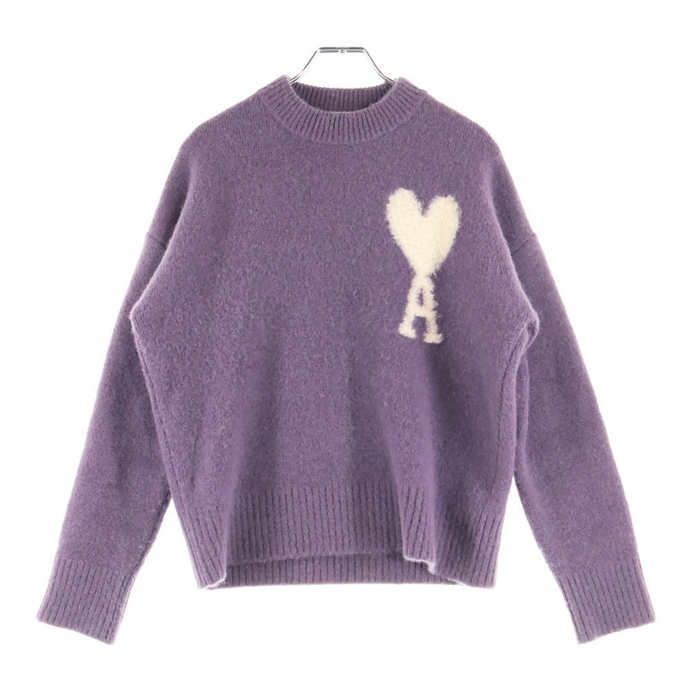AMI Alexandre Mattiussi(アミアレクサンドルマテュッシ) ROUND NECK KNITS ハートロゴ ウールニットセーター パープル UKS025.KN0032