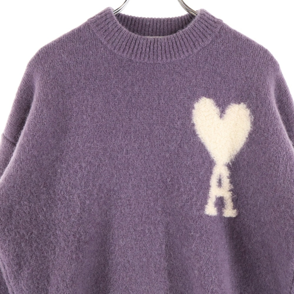 AMI Alexandre Mattiussi(アミアレクサンドルマテュッシ) ROUND NECK KNITS ハートロゴ ウールニットセーター パープル UKS025.KN0032