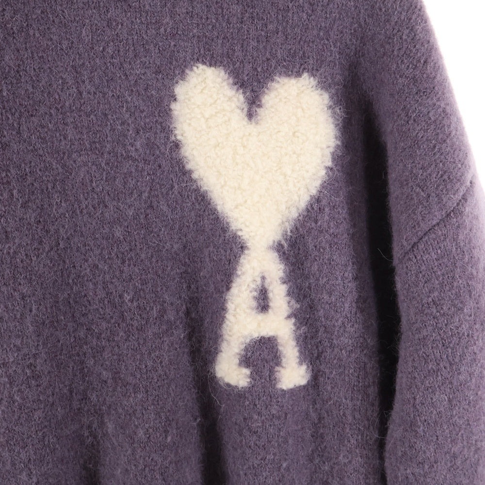 AMI Alexandre Mattiussi(アミアレクサンドルマテュッシ) ROUND NECK KNITS ハートロゴ ウールニットセーター パープル UKS025.KN0032