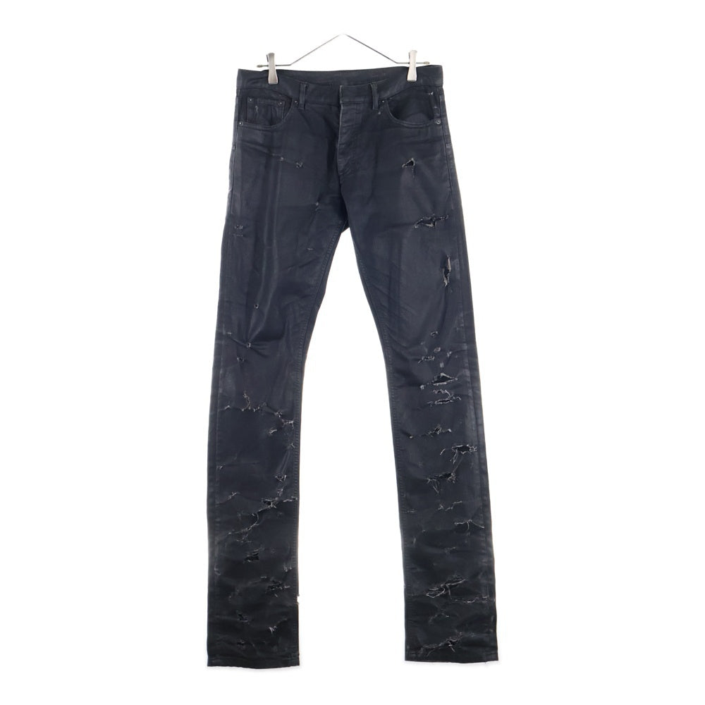Dior HOMME(ディオールオム) 04SS Strip デストロイ加工コーティングデニムパンツ ブラック 4EH1018686