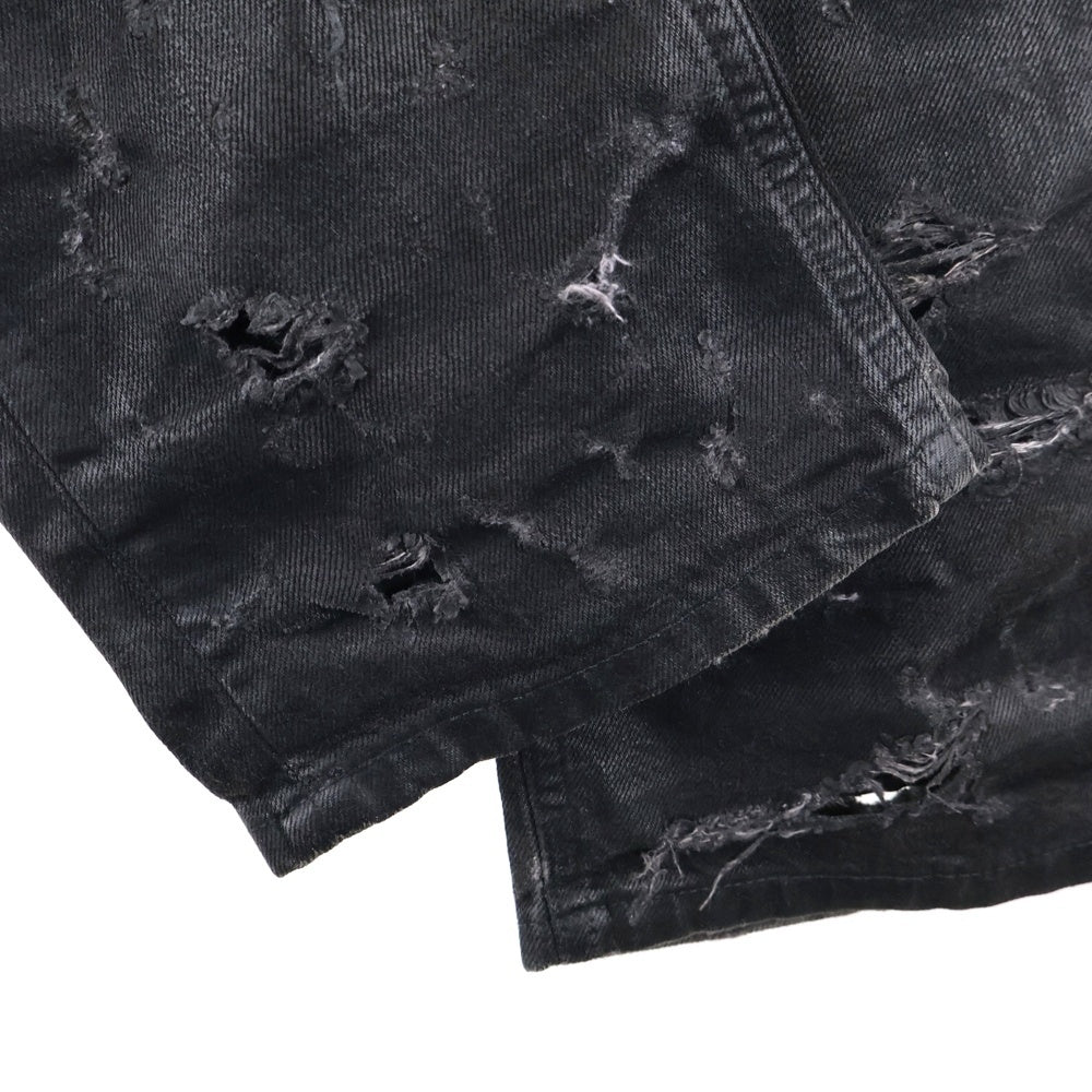 Dior HOMME(ディオールオム) 04SS Strip デストロイ加工コーティングデニムパンツ ブラック 4EH1018686
