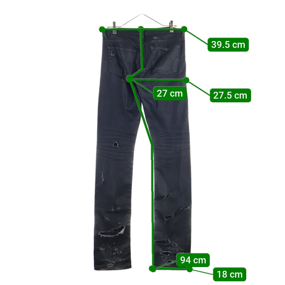 Dior HOMME(ディオールオム) 04SS Strip デストロイ加工コーティングデニムパンツ ブラック 4EH1018686