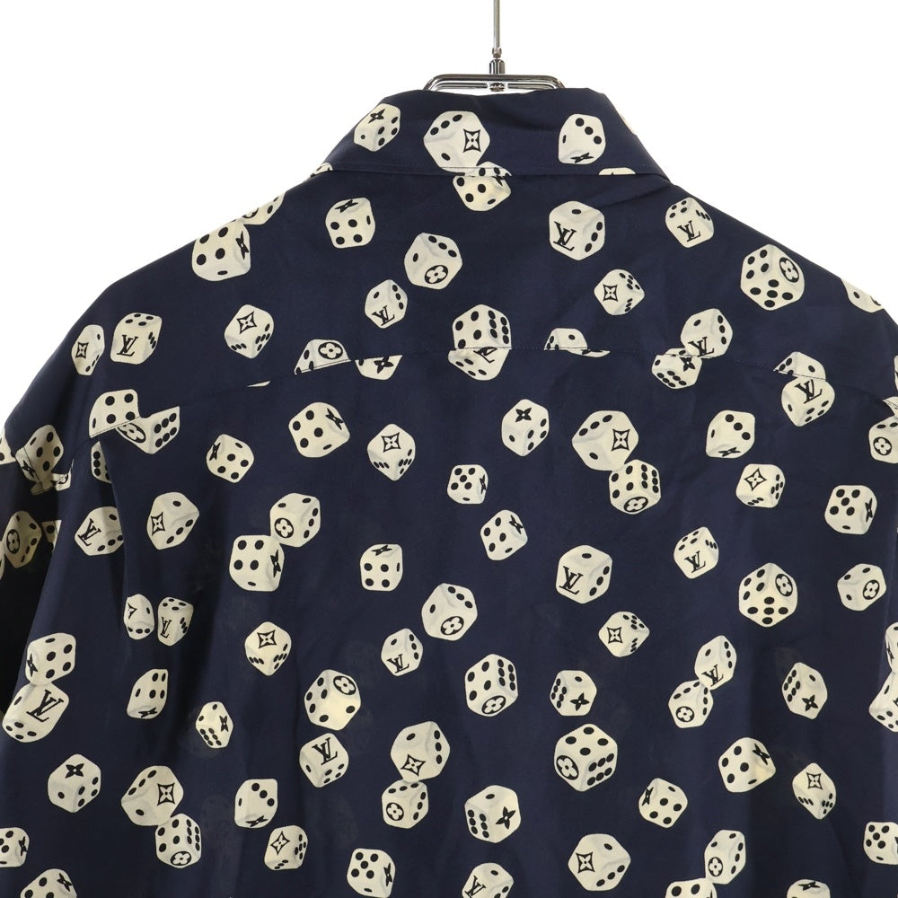 LOUIS VUITTON(ルイヴィトン) 18AW ダイス総柄シルク長袖シャツ ネイビー RM182M HKZ HFS08W