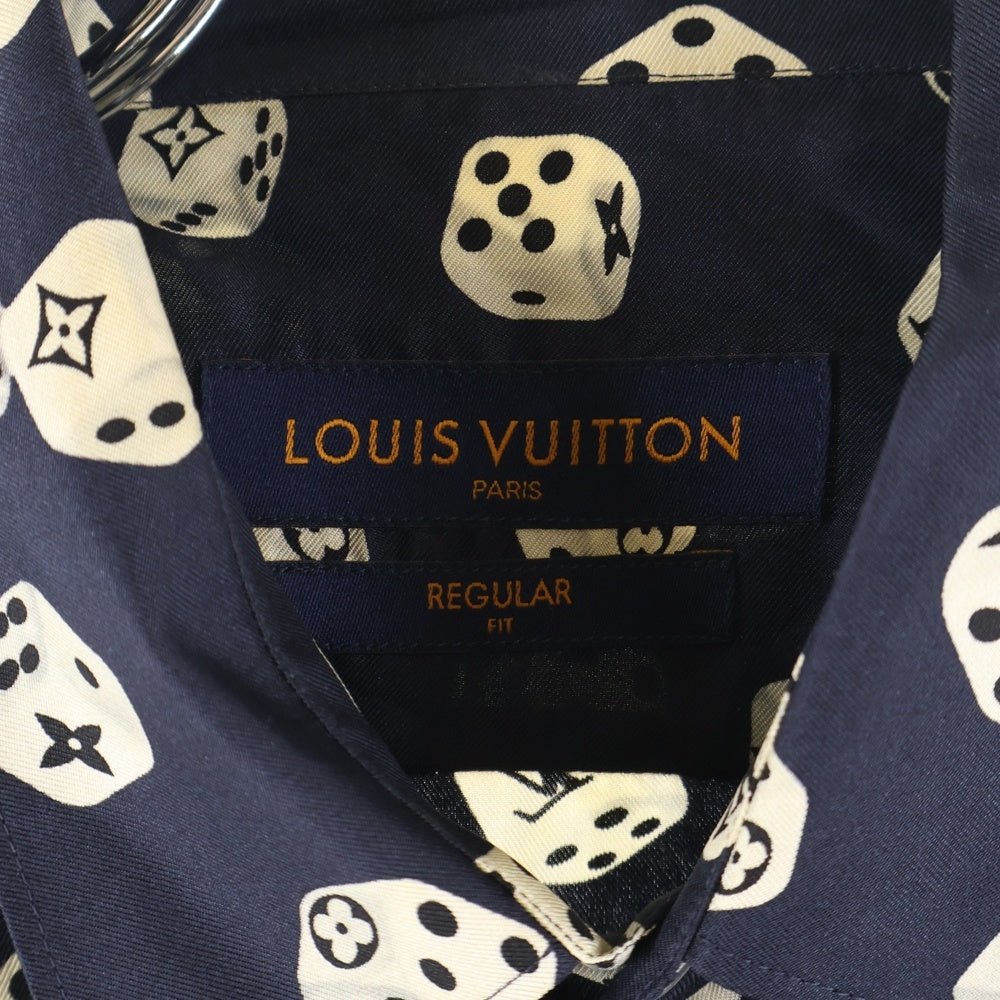 LOUIS VUITTON(ルイヴィトン) 18AW ダイス総柄シルク長袖シャツ ネイビー RM182M HKZ HFS08W