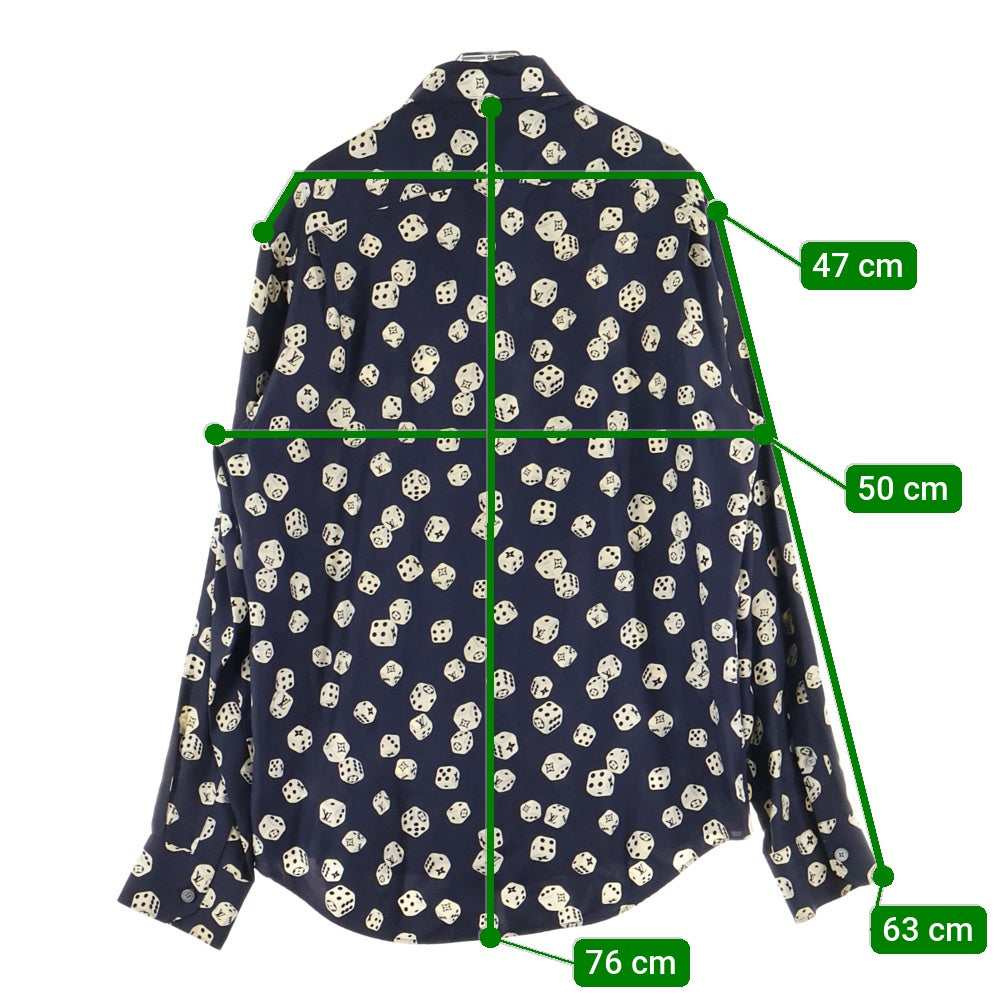 LOUIS VUITTON(ルイヴィトン) 18AW ダイス総柄シルク長袖シャツ ネイビー RM182M HKZ HFS08W
