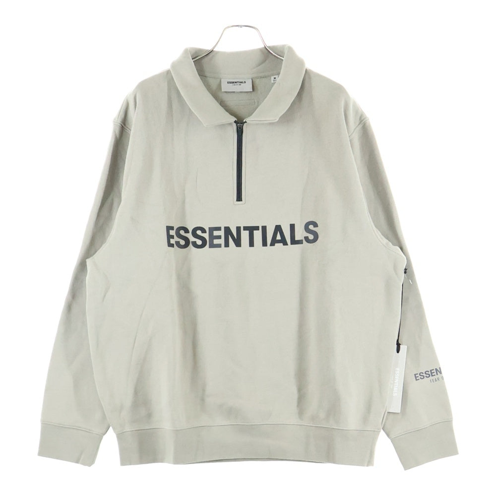 FEAR OF GOD ESSENTIALS(フィアオブゴッド エッセンシャルズ) HALF ZIP SWEAT POLO SHIRT ラバーロゴ ハーフジップ スウェットポロシャツ ベージュ