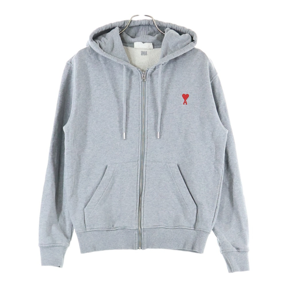 AMI Alexandre Mattiussi(アミアレクサンドルマテュッシ) Zip Up Hoodie ハートロゴ刺繍 ジップアップスウェットパーカー フーディー グレー A21HJ006.730