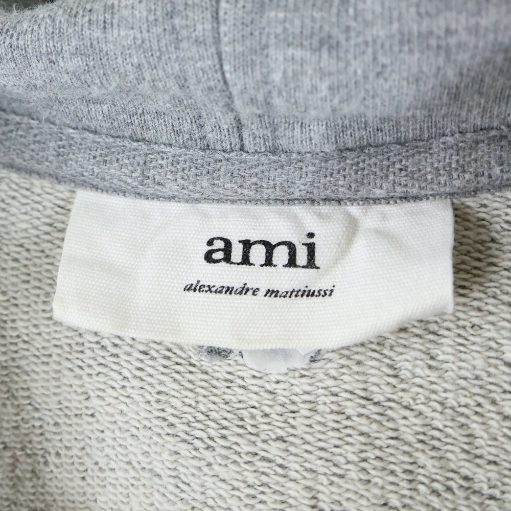 AMI Alexandre Mattiussi(アミアレクサンドルマテュッシ) Zip Up Hoodie ハートロゴ刺繍 ジップアップスウェットパーカー フーディー グレー A21HJ006.730