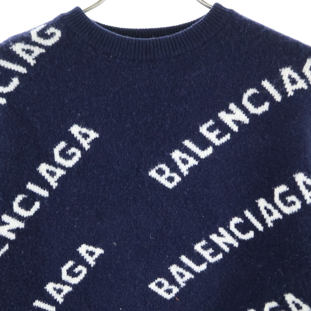 BALENCIAGA(バレンシアガ) All Over Logo Knit Sweater 総柄 クルーネックニットセーター ネイビー 623283 T1567