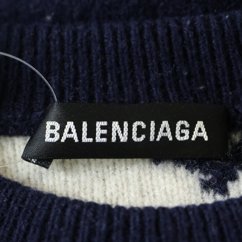 BALENCIAGA(バレンシアガ) All Over Logo Knit Sweater 総柄 クルーネックニットセーター ネイビー 623283 T1567