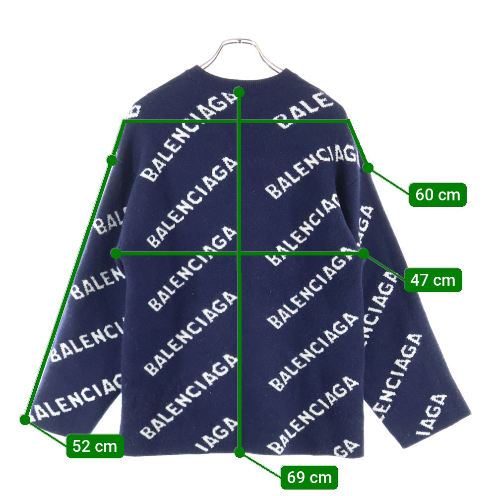 BALENCIAGA(バレンシアガ) All Over Logo Knit Sweater 総柄 クルーネックニットセーター ネイビー 623283 T1567