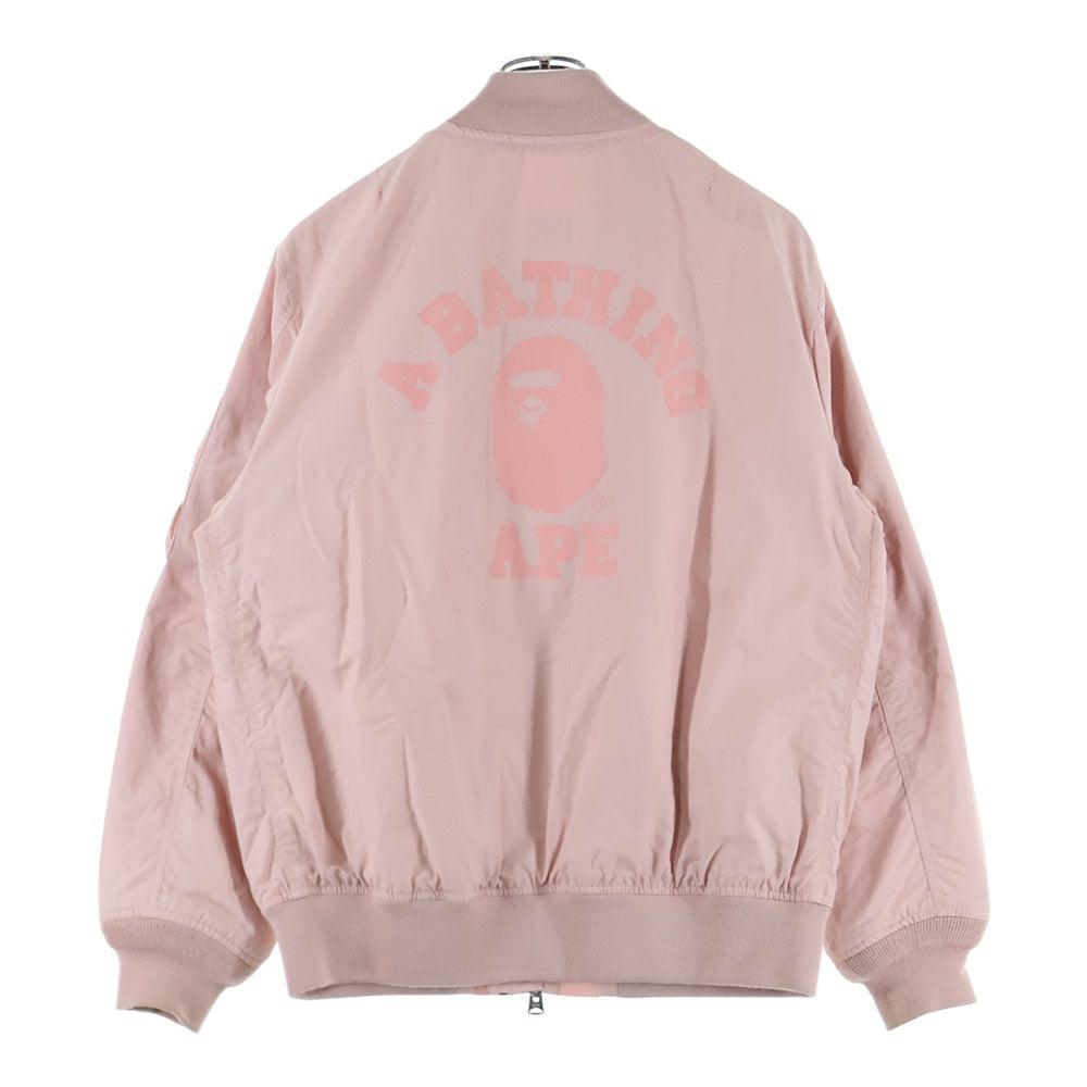 A BATHING APE(アベイシングエイプ) バックロゴプリント ダブルジップアップミリタリージャケット MA-1 ピンク 001LJG302506X