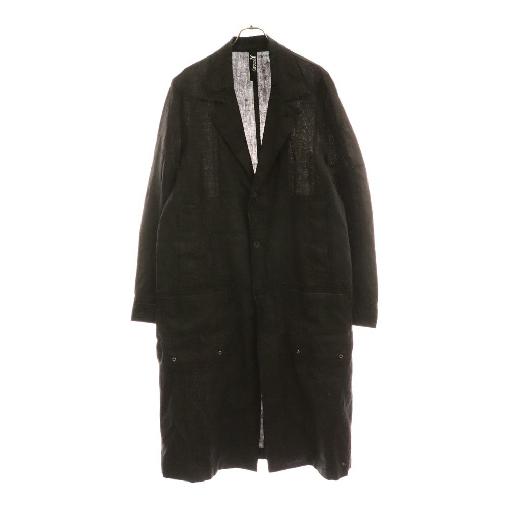 Ground Y(グラウンドワイ) Sumi Ink-Dyed Linen Work Coat リネン ポケット オーバーサイズコート ブラック GI-C02-301