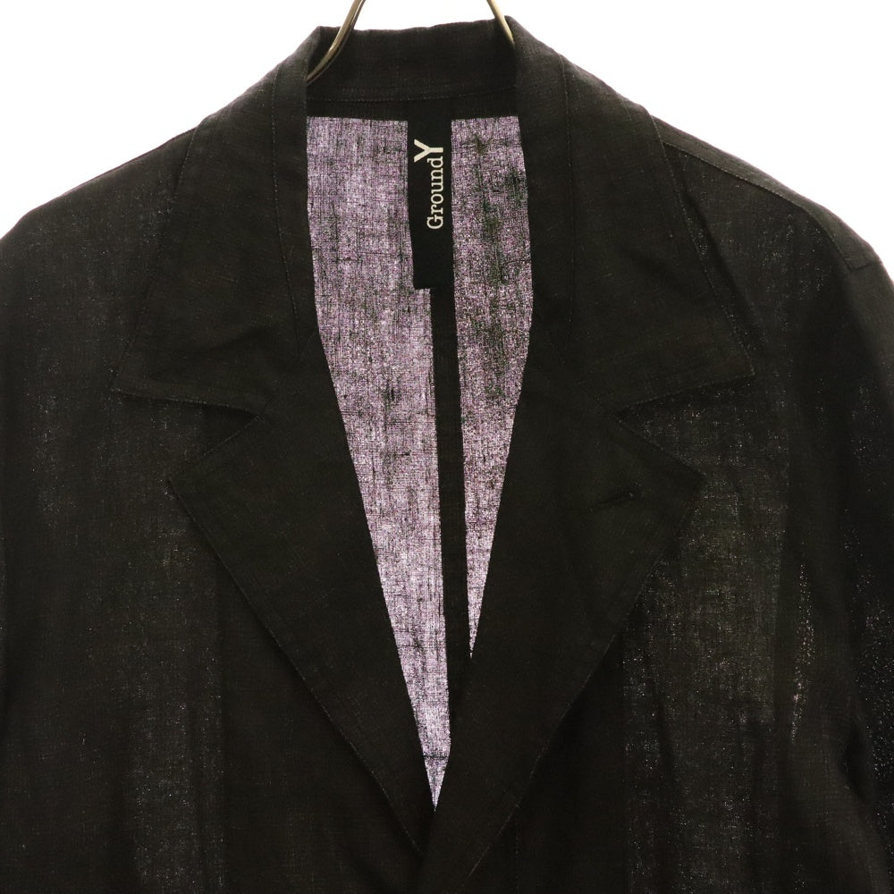 Ground Y(グラウンドワイ) Sumi Ink-Dyed Linen Work Coat リネン ポケット オーバーサイズコート ブラック GI-C02-301