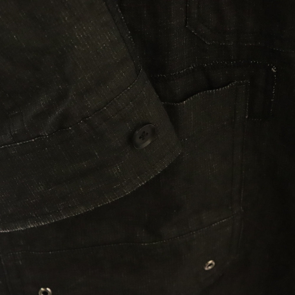Ground Y(グラウンドワイ) Sumi Ink-Dyed Linen Work Coat リネン ポケット オーバーサイズコート ブラック GI-C02-301