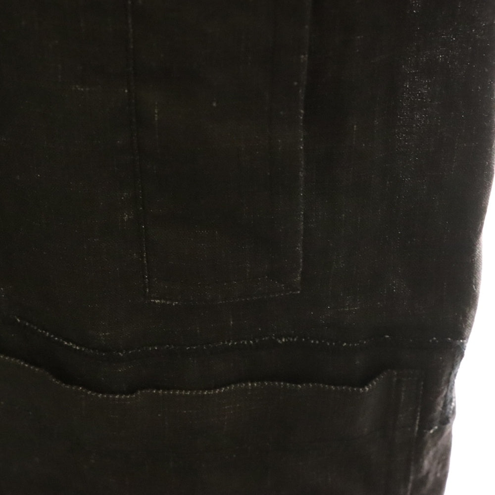 Ground Y(グラウンドワイ) Sumi Ink-Dyed Linen Work Coat リネン ポケット オーバーサイズコート ブラック GI-C02-301