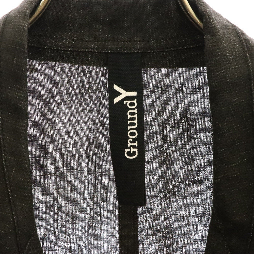 Ground Y(グラウンドワイ) Sumi Ink-Dyed Linen Work Coat リネン ポケット オーバーサイズコート ブラック GI-C02-301