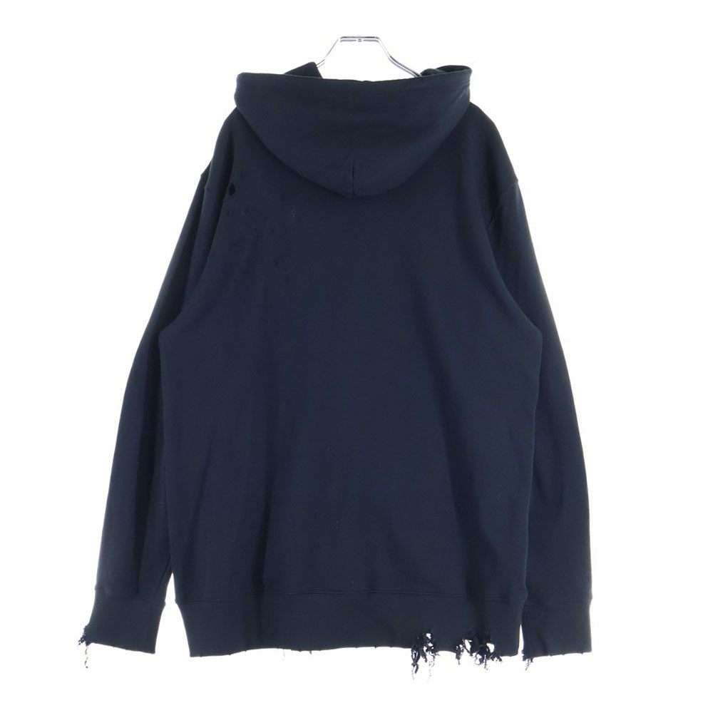 Ground Y(グラウンドワイ) ×CHAINSAW MAN Gun Devil Cotton Fleece Hoodie チェンソーマン ダメージ加工 フロントロゴパッチ付き ジップアップパーカー フーディ ブラック GF-T70-070