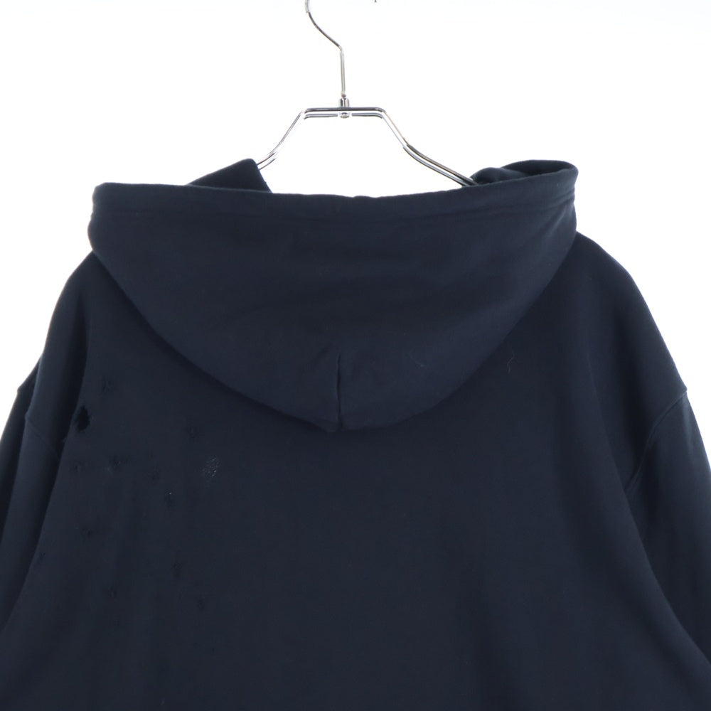 Ground Y(グラウンドワイ) ×CHAINSAW MAN Gun Devil Cotton Fleece Hoodie チェンソーマン ダメージ加工 フロントロゴパッチ付き ジップアップパーカー フーディ ブラック GF-T70-070