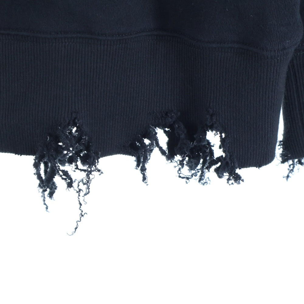 Ground Y(グラウンドワイ) ×CHAINSAW MAN Gun Devil Cotton Fleece Hoodie チェンソーマン ダメージ加工 フロントロゴパッチ付き ジップアップパーカー フーディ ブラック GF-T70-070