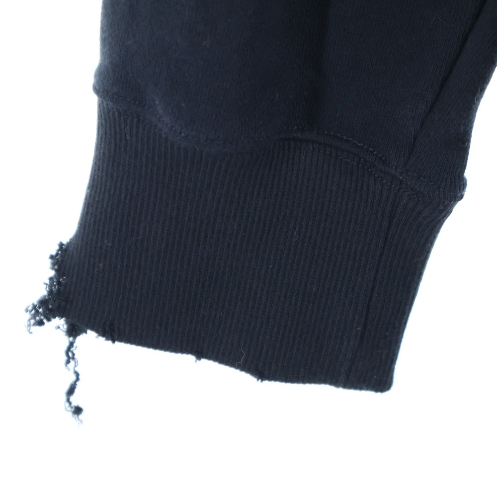 Ground Y(グラウンドワイ) ×CHAINSAW MAN Gun Devil Cotton Fleece Hoodie チェンソーマン ダメージ加工 フロントロゴパッチ付き ジップアップパーカー フーディ ブラック GF-T70-070